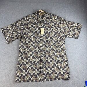 VTG 90s Campia Moda Mens M Rayon Short Sleeve Geometric Diamond Print Shirt NWT